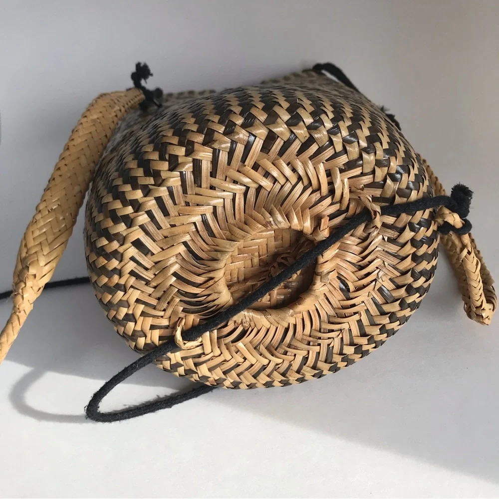 Tribal Pattern Rattan Boho Vegan Backpack Yoga Bag/Farmers Market - Picture 8 of 11